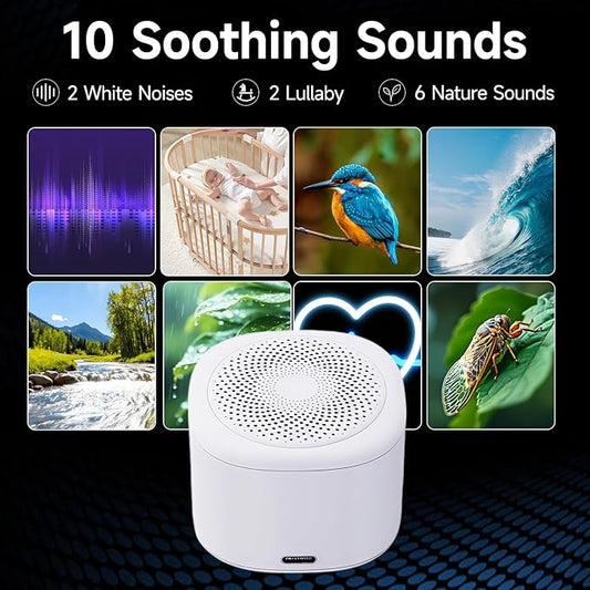 White Noise Machine for Sleep,10 Soothing Sounds, 7 Night Light Colors, 3 Timer Settings, Portable Sound Machine with 15-18 Hour Battery Life, Ideal for Home, Office,Travel