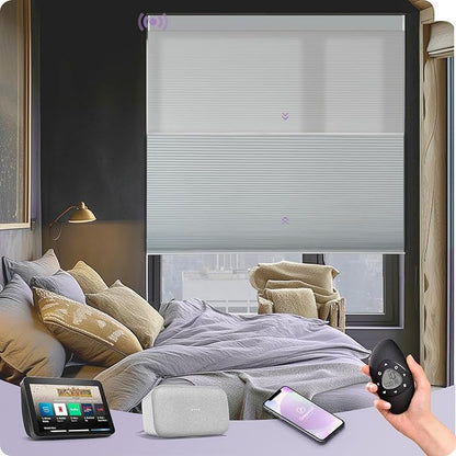 Graywind Motorized Day Night Cellular Shades with Remote, Smart Honeycomb Blinds Compatible with Alexa & Google Home, Custom Size Blackout/Privacy for Bedroom, Living Room & Home Office, White
