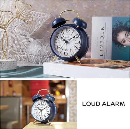 Loud Alarm for Deep Sleepers 4'' Retro Twin Bell Alarm Clock with Backlight for Bedroom and Home Decoration (Retro Blue)