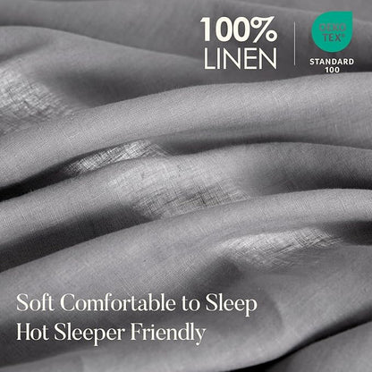 DAPU 100% Linen Duvet Cover Set - Pure Natural French Flax Linen with Corner Ties and Zipper Closure Soft Breathable Durable for Hot Sleepers 1 Duvet Cover 2 Pillowcases (Earl Gray, Queen/Full)