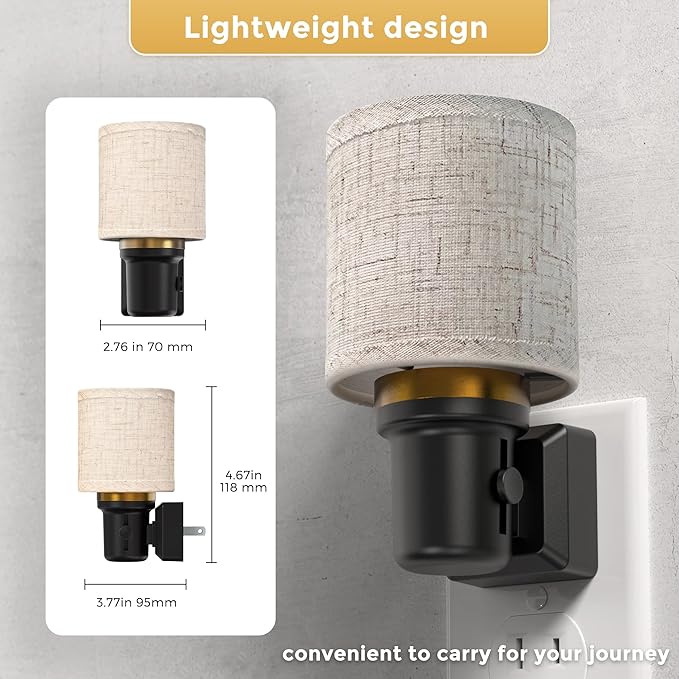L LOHAS LED Night Lights Plug into Wall, Linen Fabric Cylinder Decor Night Light, Dusk to Dawn Sensor Vintage Nightlight, 0-100LM Dimmable, for Bedroom Living Room Hallway