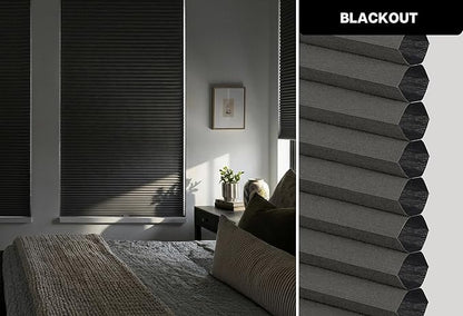 LazBlinds Cordless Cellular Shades, No Tools No Drill Blackout Honeycomb Shades Pleated Blinds for Windows, 30 1/2" W x 64" H, Midnight Black