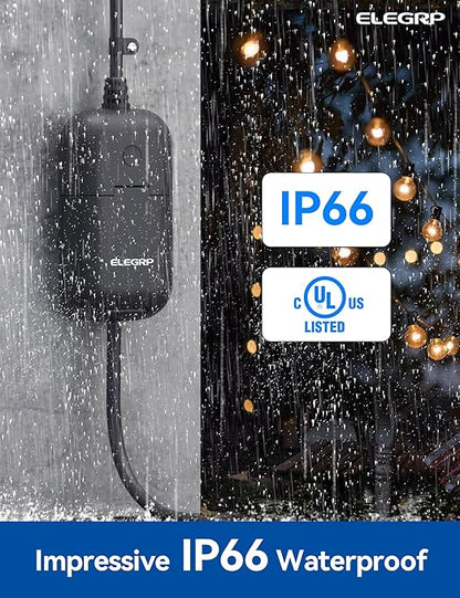 ELEGRP PQR11 Smart Outdoor Dimmer Plug Waterproof IP66, WiFi Plug Works with Alexa & Google Assistant, for String Lights, No Hub Required, UL Certified, 2 Pack, ASP001-11