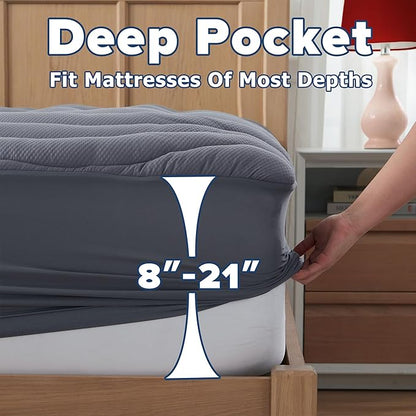 Queen Mattress Pad for Back & Hip Pain Relief, Pillow Top Cooling Bed Topper Quilted Fitted, Hotel Quality Deep Pocket Soft Queen Mattress Protector Cover Washable (60x80 inch, Grey)