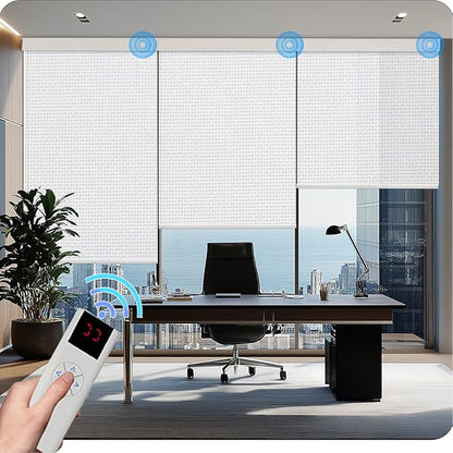 Motorized Blinds with Remote Cordless Automatic Motorized Shades Custom Blinds for Windows Smart Curtains Compatible with Alexa Google Home(3% Solar White,W44 x H72in)