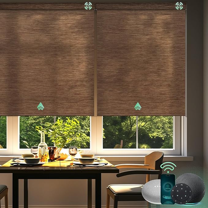 Yoolax Motorized Blinds with Remote, Light Filtering Smart Blinds Work with Alexa Google Home, Automatic Roller Shades for Indoor Windows Living Room, Custom Size (Eco Cocoa)