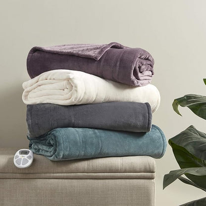Serta Luxuriously Soft Plush Electric Blanket Fast Heating Cozy Cover, Safety Auto Shut Off Timer, Low EMF, Multi Heat Setting, ETL Certified, Machine Washable, Lavender King (92 in x 100 in)
