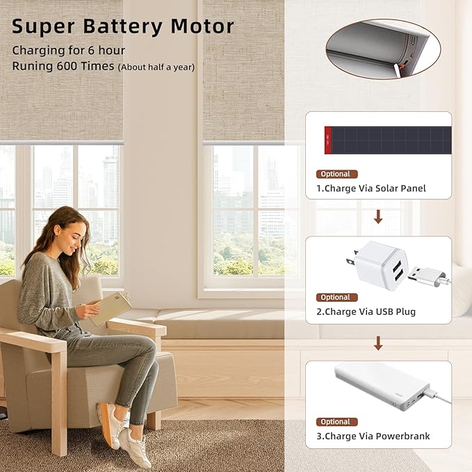 Motorized Blinds Roller Shade with Remote: Canisteo Automatic Smart Blind for Windows 100% Blackout, Electric Blinds Compatible with Alexa/Google Home/Apple Homekit, Customized Size,Linen Caramel