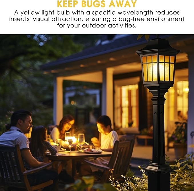 Briignite Bug Lights for Outside, Bug Light Bulbs, 60W Yellow Light Bulbs Outdoor Equivalent 9W, A19 E26 LED Amber Light Bulb, Non-Dimmable for Porch Lights, 2 Pack