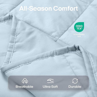 ZonLi Weighted Blanket 15lbs (48''x72'', Twin Size, Cambridge Blue), Cooling Weighted Blankets for Adults, High Breathability Heavy Blanket, Soft Material with Premium Glass Beads