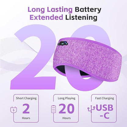 Sleep Headphones Bluetooth 6.0 Headband, 20Hr Headband Headphones with HD Stereo Speakers, Sports Wireless Earphones for Side Sleepers Workout Yoga Travel Meditation, Gifts for Women Men,Purple