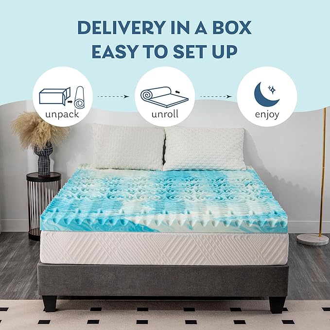 2 Inch 5-Zone Full Memory Foam Mattress Topper, Gel Infused Foam Mattress Topper for Pressure Relief, CertiPUR-US Certified Full Bed Topper,Blue, 54"×75"