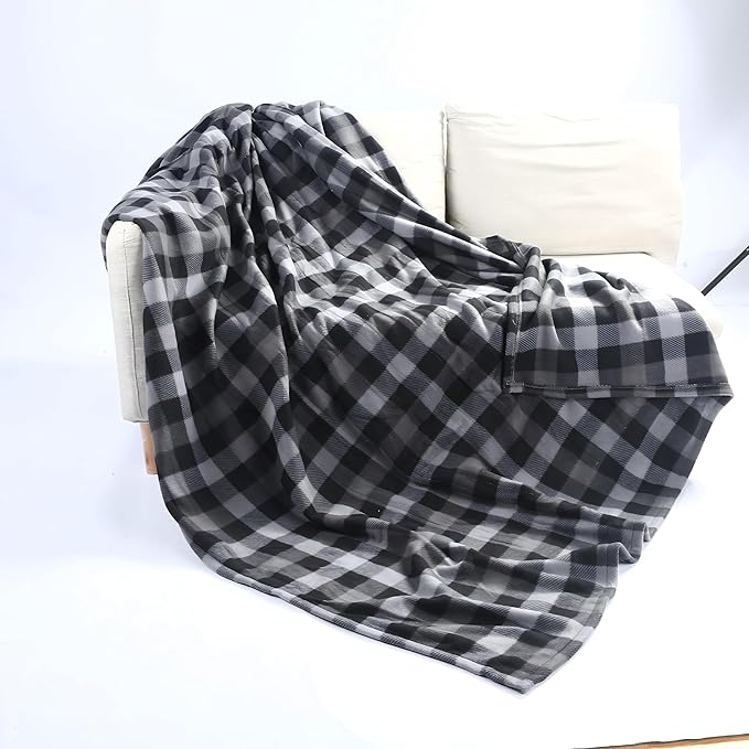 Electric Heated Blanket 72"x84" Full Size Ultra-Soft Fleece - 4 Heat Settings & 10H Auto Shut Off, Fast Heating, Machine Washable for Bed, Couch, Office - Grey Checkered Pattern