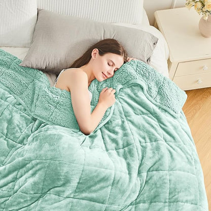 Cottonblue Weighted Blanket for Adults 20 lbs Queen Size 60x80 inches, Cozy Flannel Sherpa Weighted Throw Blankets Comfortable for Calming and Relax, Shaggy Fleece Bed Sofa Heavy Blankets, Dusty Green