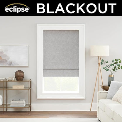 Eclipse Drew Roman Shades for Windows, Cordless 100% Blackout Shades, 23 in Wide x 64 in Long, Noise Reducing, Energy Efficient and Textured Solid Window Shades for Living Room, Bedroom, Smoke