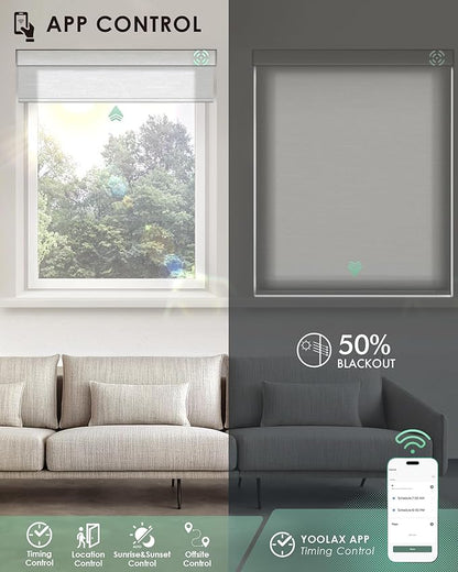 Yoolax Motorized Blinds with Remote, Light Filtering Smart Blinds Work with Alexa Google Home, Automatic Roller Shades for Indoor Windows Living Room, Custom Size (Jacquard White)