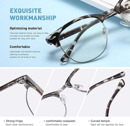 Blue Light Blocking Glasses Vintage Half Frame UV Clear Lens Anti Eyestrain Computer Gaming Glasses for Women Men