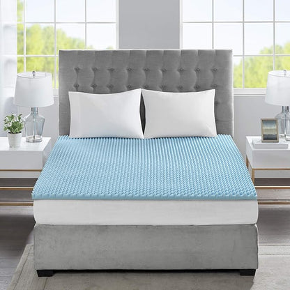 Sleep Philosophy Gel Infused Memory Foam Mattress Topper Luxurious, All Season Enhanced Bed Support, Queen, 1.5" Thick, Without Cover Blue