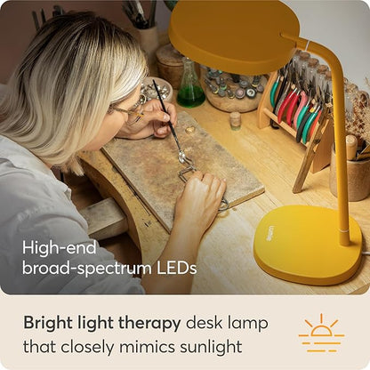 Lumie Task - 10,000 Lux Adjustable Bright Light Therapy Desk Lamp for Mood and Energy Boost and Winter Blues Relief, Crystal Clear Illumination and Maximum Visual Comfort - Golden Yellow