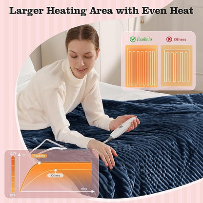 Heated Blanket Electric Throw 50"x60" Heating Blanket 450gsm Ribbed Flannel Sherpa Ultra-Soft with 5 Heating Levels and 4 Hour Auto Off, ETL & FCC Certified Electric Blanket, Great Winter Gift