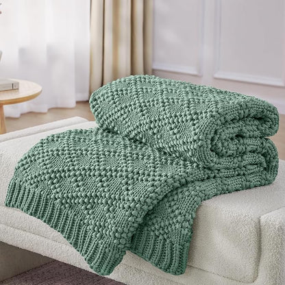 Knitted Weighted Blanket for Adult, Chunky Knit Weighted Throw for Sleep 60"*80" 20lbs, Cooling Breathable Machine Washable Heavy Blanket for Room Decor (HazeGreen, Queen)