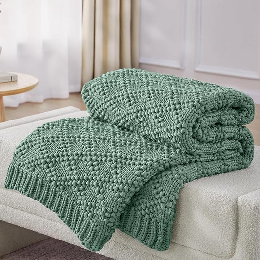Knitted Weighted Blanket for Adult, Chunky Knit Weighted Throw for Sleep 60"*80" 20lbs, Cooling Breathable Machine Washable Heavy Blanket for Room Decor (HazeGreen, Queen)
