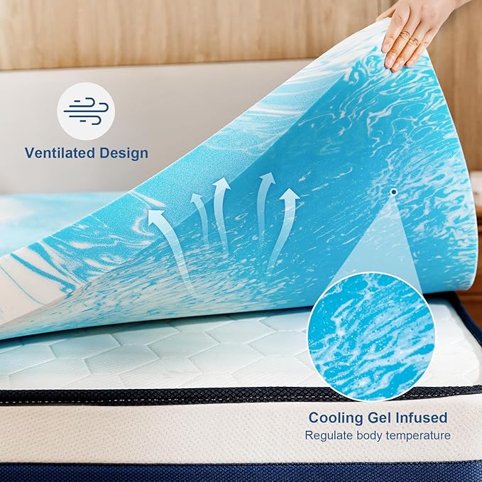 3 Inch Queen Size Memory Foam Mattress Topper, Cooling Gel Infusion Bed Topper Pad for Firm Mattress (60" x 80")