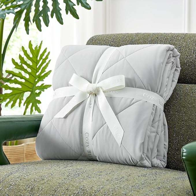 Cozy Bliss Cooling Blanket for Hot Sleepers Twin Size, Q-Max 0.45 Cooling Comfort Throw, Cold Blankets for Night Sweats Sleeping, Ultra-Cool Lightweight Breathable Summer Blanket for Bed, Grey
