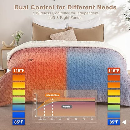 Electric Blanket King Size Dual Control, Heated Blanket Wireless Electric Tufted Sherpa Blanket, 10 Heating Levels& 10 Times, Overheat Protection, 10H Auto Off, ETL Certified,Pink, 90"x100"