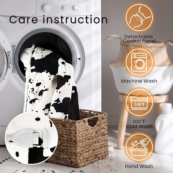 Heated Blanket King Blanket - Fast Heating Electric Blanket, Soft Flannel Heated King with 4 Time Settings,10 Heating Settings, Warm Gifts for Women & Mom & Grandma(90"x100"Cow Print White)