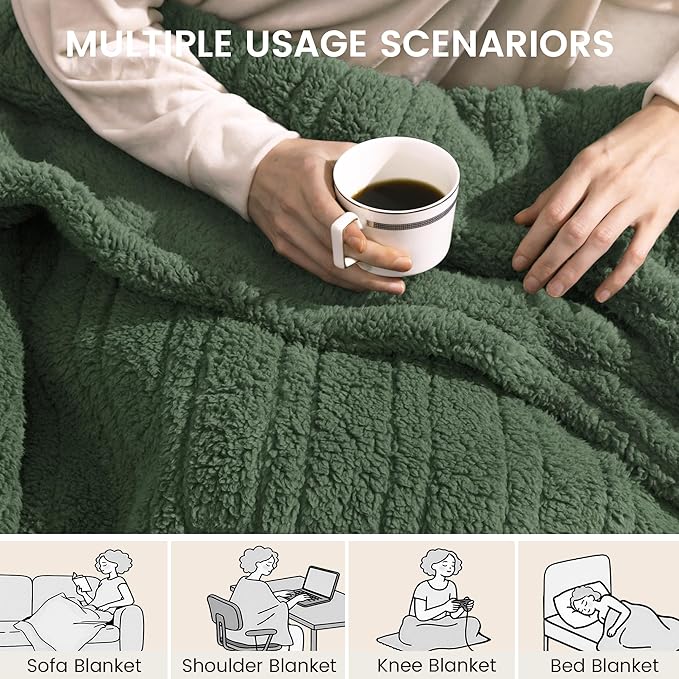 Heated Blanket Electric Blanket Throw - Fast Heating Blanket Throw Double Sided Sherpa Ultra Soft Cozy with 10 Heating Levels & 2-10 Hours Auto Off, Mashine Washable, 50 x 60 Inches, Green