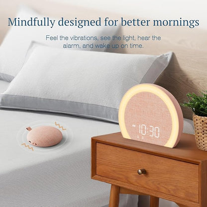 ANJANK Loud Alarm Clock with Wireless Bed Shaker, Vibrating Dual Alarm with Light Wake Up for Heavy Sleepers & Hearing Impaired, 9-Color Night Light, 8 Alarms, 0-100% Dimmer, USB Charger, Bedroom