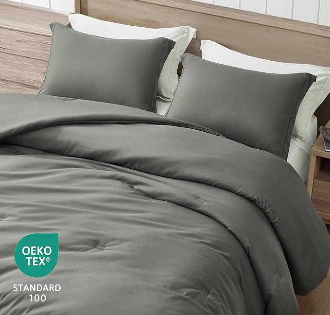 Chezmoi Collection Cliff 3-Piece Lightweight Cooling Comforter Set, King - Rayon Derived from Bamboo & Polyester Blended, Soft Breathable Bedding for Hot Sleepers, Dark Gray