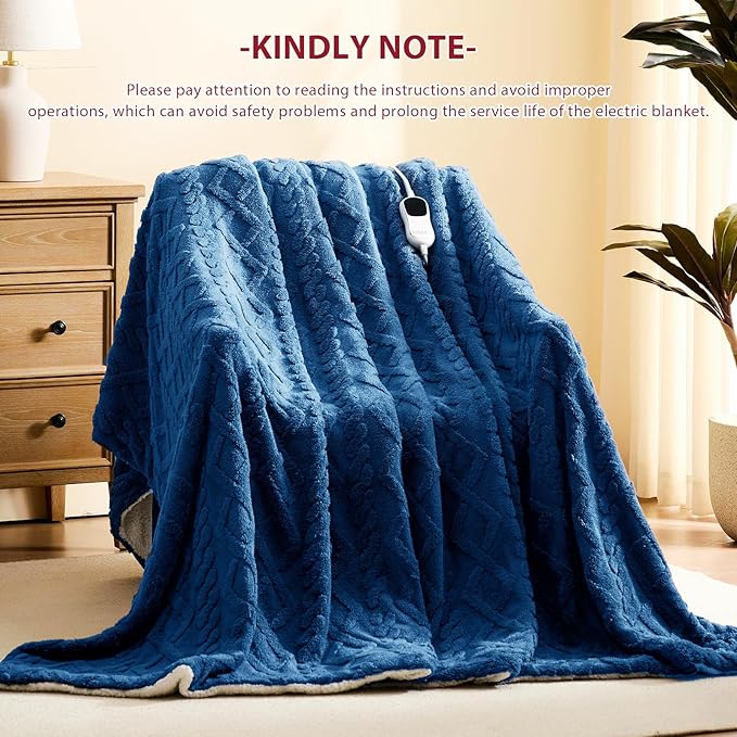 Heated Electric Blanket Full Size-72"x84" Heating Blanket with 10 Heating Levels & 5 Time Settings Over-Heat Protection，Winter Warmer for Adults with ETL Certification（Blue）