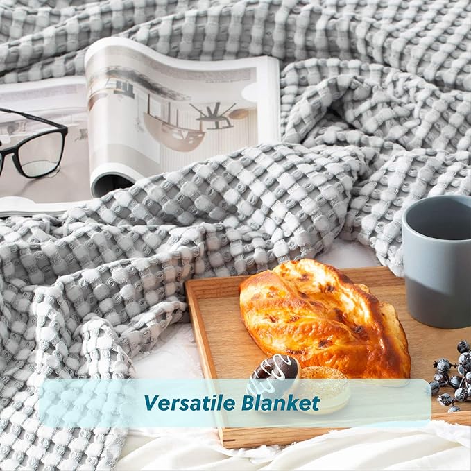 Bedsure Cooling Cotton Waffle King Size Blanket - Lightweight Breathable Blanket of Rayon Derived from Bamboo for Hot Sleepers, Luxury Throws for Bed, Couch and Sofa, Grey, 104x90 Inches
