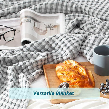 Bedsure Cooling Cotton Waffle King Size Blanket - Lightweight Breathable Blanket of Rayon Derived from Bamboo for Hot Sleepers, Luxury Throws for Bed, Couch and Sofa, Grey, 104x90 Inches