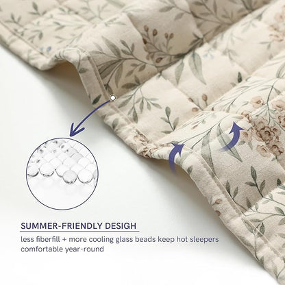 YnM King Size Linen Weighted Blanket for Adults (88x104 Inches, 15 Pounds, Botanical), Exclusive Smallest Compartments, Heavy Bed Blanket for Two Persons of 70~140lbs on Queen or King Bed
