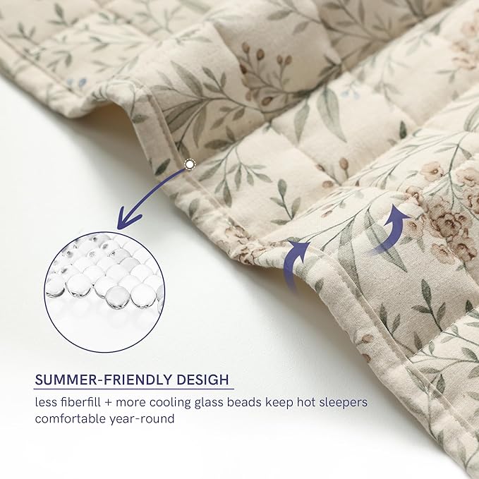 YnM 25lbs Weighted Blanket for Adults, Linen Heavy Bed Throw Blanket with Cooling Glass Beads for All Season Use, Ideal for ~240lbs (60x80 Inches, Queen, Botanical)