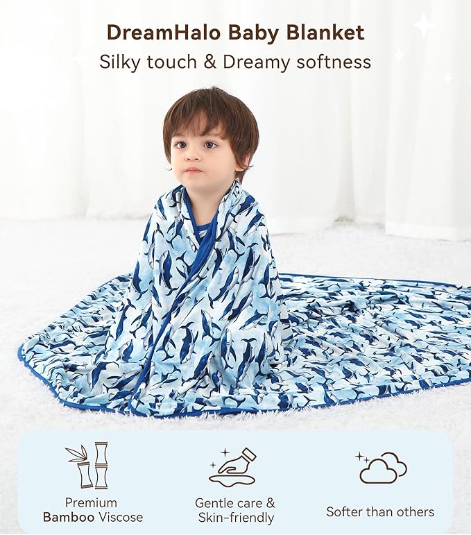 Premium Baby Blankets, Soft Viscose from Bamboo Blanket for Boys and Girls, Nursery Crib Bedding Quilt for Newborn and Toddler, Cooling for Hot Sleepers 50'' x 50'' Shark