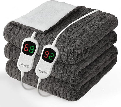 Homemate Electric Heated Blanket Queen - 84"x90" Heating Bed Blankets Throw with 10 Heating Levels 8 Hours Auto Off Fast Heating Over-Heated Protection Ultra Soft Warm Flannel ETL Certified