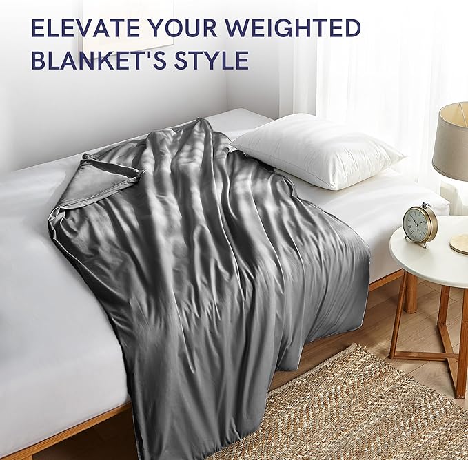 YnM Cotton 3-Side Zipper Duvet Cover for Weighted Blankets | Easy on, Easy Off Dark Grey, 80"x87"