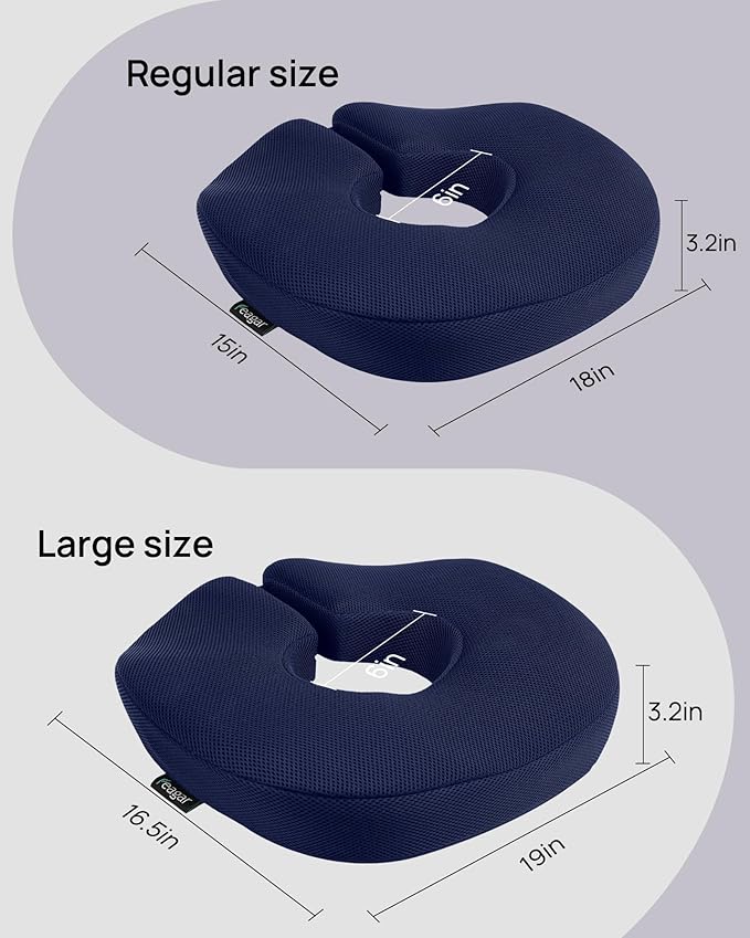 Feagar Donut Pillow Seat Cushion - Memory Foam Hemorrhoid Pillow for Tailbone Pain, Sciatica & Pressure Sores Relief, Adjustable Design for Pregnancy, Postpartum, Surgery Recovery, Office Chair