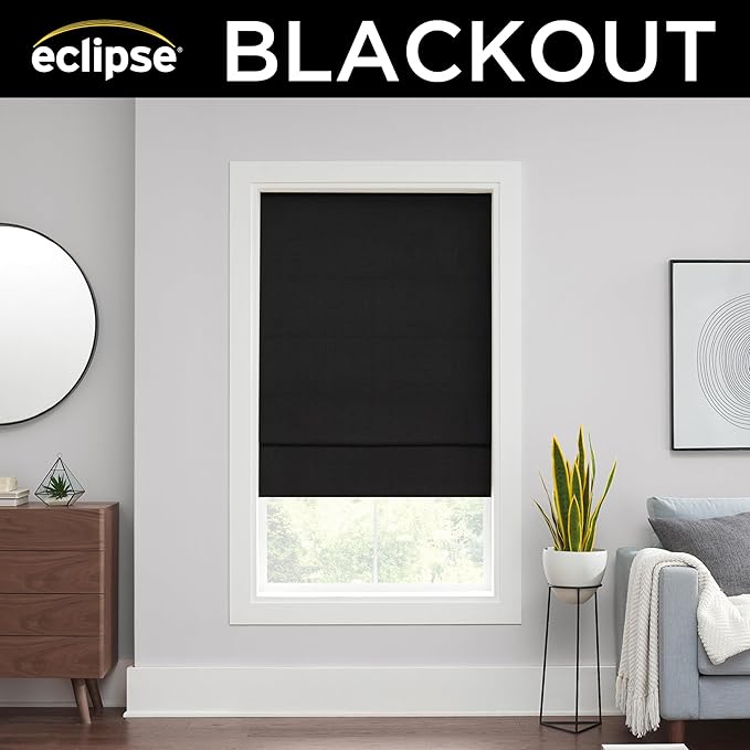 Eclipse Kylie 100% Blackout Window Roman Shade, 23 in Wide x 64 in Long, Cordless, Thermal and Noise Reducing Interior Shade Window Treatment for Home Privacy & Energy-Efficiency, Black