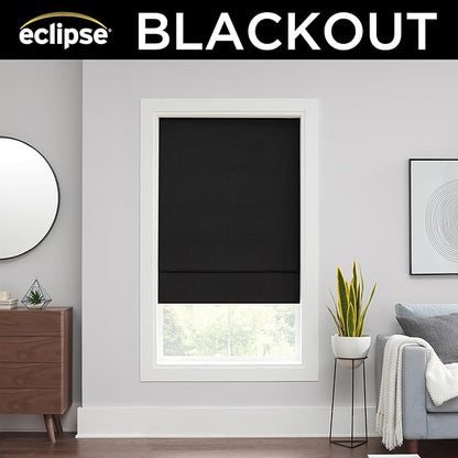 Eclipse Kylie 100% Blackout Window Roman Shade, 23 in Wide x 64 in Long, Cordless, Thermal and Noise Reducing Interior Shade Window Treatment for Home Privacy & Energy-Efficiency, Black