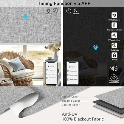 Aprilsmart Motorized Blinds with Remote,Compatible with Apple HomeKit Alexa Google Home- Voice and app Control,Motorized Roller Shades 100% Blackout Custom Size(Vigor Rock White -21)