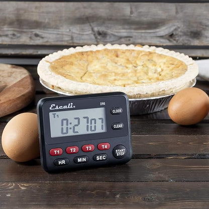 Escali Multi-Task Four Event Digital Kitchen Timer with Clock Mode, Magnetic Back, Overtime Counter (Pack of 2)