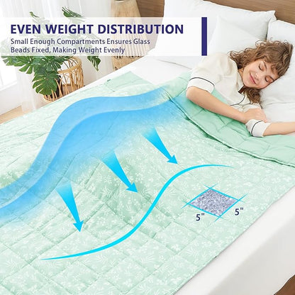 yescool Weighted Blanket for Adults (15 lbs, 48" x 72", Cyan) Cooling Heavy Blanket for Sleeping Perfect for 140-160 lbs, Twin Size Breathable Blanket with Premium Glass Bead, Machine Washable