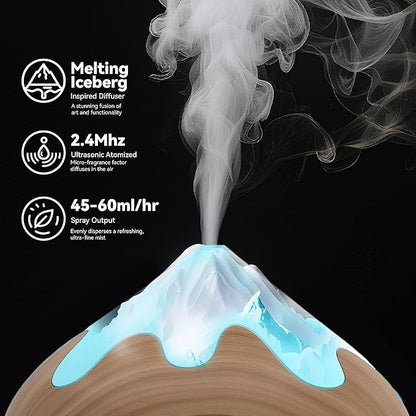 500ML Essential Oil Diffuser, Aromatherapy Diffuser with Remote Control, Multifunctional Air Diffusers for Home Office Room, Fragrance Aroma Diffuser with 7 Color LED & 2 Mist Mode, Brown