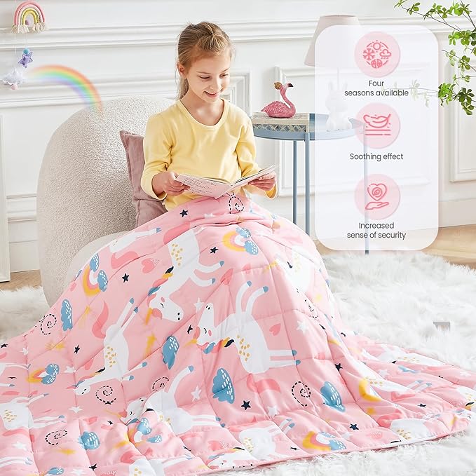HOSUKKO Weighted Blanket - 7 lbs Pink Unicorn Heavy Blanket - Breathable Blanket(41 * 60 inches, 7 lbs)