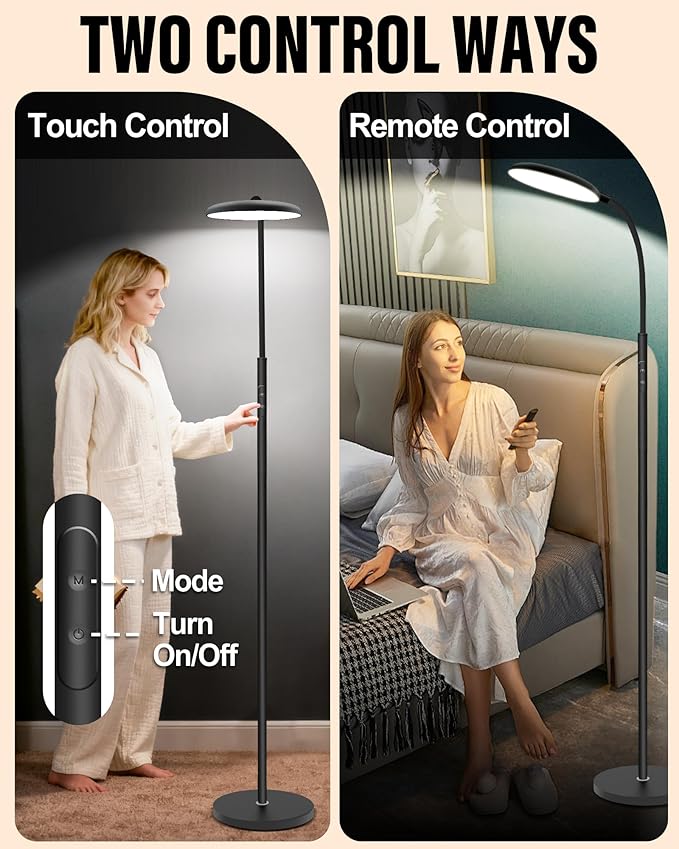 Light Therapy Lamp, 11000 Lux UV-Free Happy Therapy Lamp with Touch & Remote Control, Full Spectrum Sunlight Lamp with 10 Brightness & 3 Color Temperatures, Light Therapy Floor Lamp with Timer